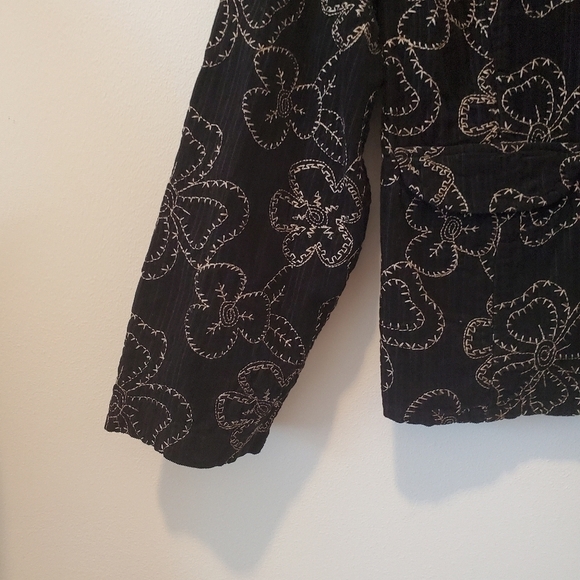 FLAX Jeanne Engelhart Embroidered Floral Jacket 100% Cotton Sz Medium - Picture 4 of 9